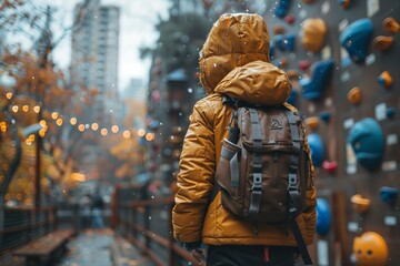 Person clad in a yellow raincoat encapsulates the urban exploration vibe in a rain-soaked city