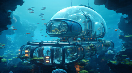 Futuristic underwater exploration adventure - obrazy, fototapety, plakaty