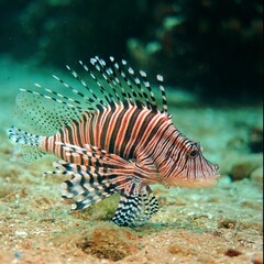 Naklejka na ściany i meble the distinctive fins and striped on a lion fish