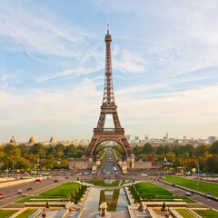 The Eiffel Tower and vintage buildings in Paris, France