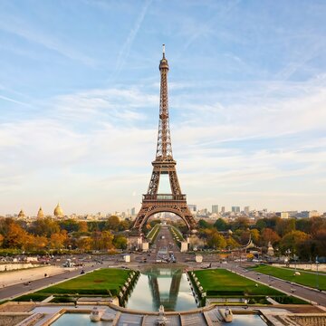The Eiffel Tower and vintage buildings in Paris, France