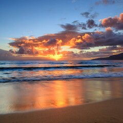 Sun is just about to rise in the distance, beautiful Maui beaches