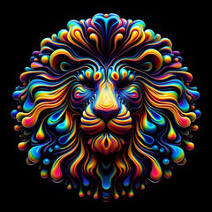 The mesmerizing beauty of a multi-coloured lion rendered in ferrofluid style