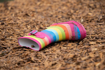Rubber boot lies on the ground