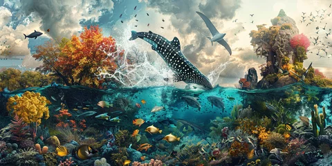 Fotobehang Vibrant Underwater Ecosystem with Whales and Coral Reefs © swissa