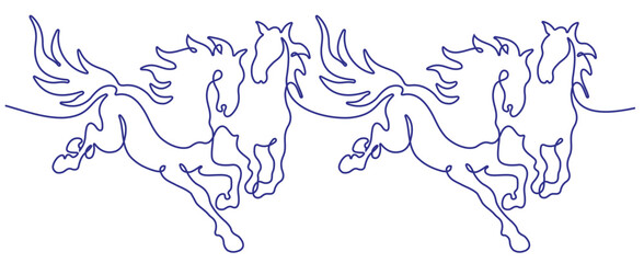 Continuous one line drawing. Horse logo. Black and white vector illustration. Concept for logo, card, banner, poster, flyer