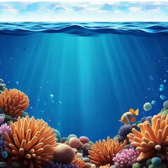Underwater scene. Ocean coral reef underwater. Sea world under water background