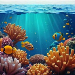 Fototapeta na wymiar Underwater scene. Ocean coral reef underwater. Sea world under water background