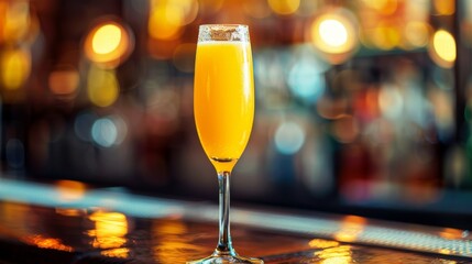 Mimosa cocktail on bar background. Glass of alcoholic drink