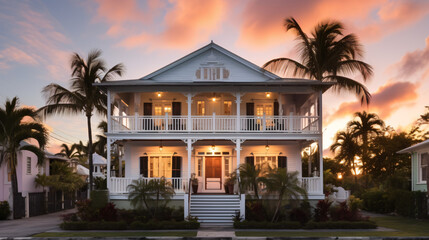 Gorgeous sunset illuminates a stunning house designed