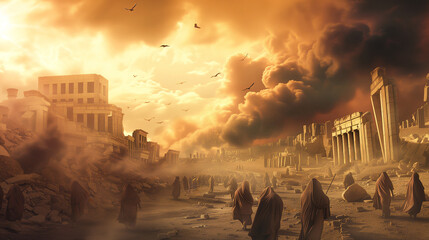 Naklejka premium Destruction of the city of Jerusalem during the Roman Empire