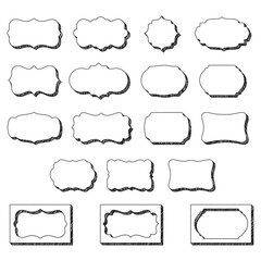 Frames and cartouche shapes in doodle sketch style with three-dimensional shading effect