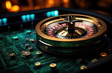 The concept of games of chance. Online casino gaming : roulette, cards, betting, chips, dice a world of chance and excitement , endless gaming possibilities and the allure of virtual fortunes.