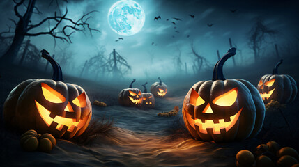 Halloween background. Creepy pumpkin jack o lanterns o