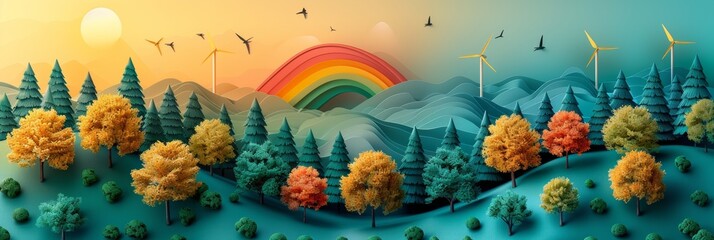3 d illustration - a landscape of a mountain with a tree in the mountains. - obrazy, fototapety, plakaty