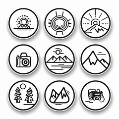Courageous Creations - Dare to Explore. Sticker Collection. Multiple. Vector Icon Illustration. Icon Concept Isolated Premium Vector. Line Art. Black Outline. White Background