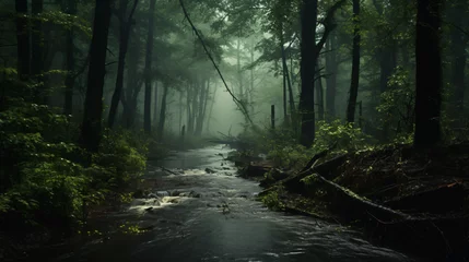 Gordijnen Heavy rain in the forest can lead to flooding © Cedar