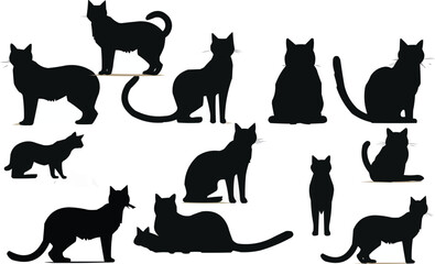 Cat silhouette vector set Isolated On White Background