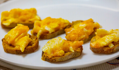 Traditional bread with egg in selective focus and fine details