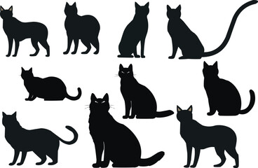 Cat silhouette vector set Isolated On White Background
