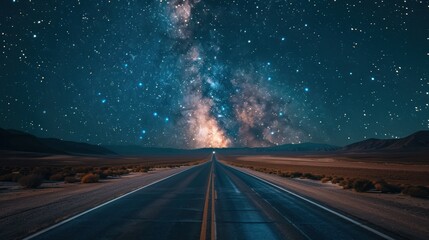 A road with a large amount of stars in the sky