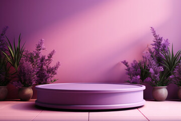 Elegant and captivating scene for product presentation, featuring an exquisite pedestal adorned with delicate lavender, creating a visually enchanting display for the product.