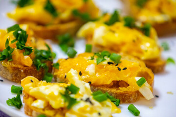 Traditional bread with egg in selective focus and fine details