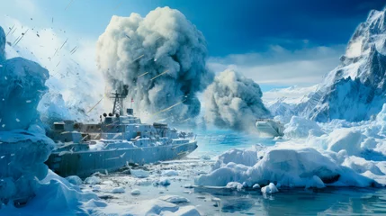 Foto op Plexiglas Military ships fighting in Arctic war zone. © Yuliia