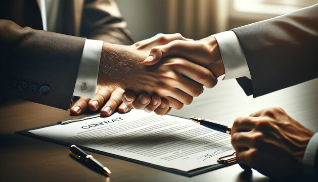 Business People Shaking Hands, Finishing Up A Meeting. Close-up.