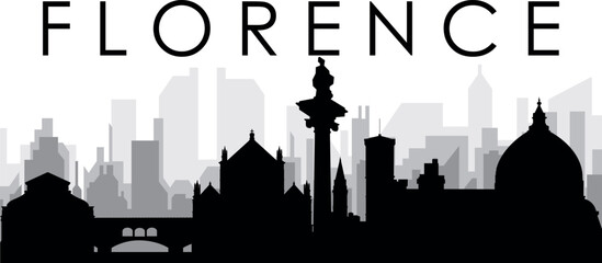 Obraz premium Black cityscape skyline panorama with gray misty city buildings background of FLORENCE (FIRENZE), ITALY
