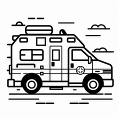 Adventure Ambulance - Emergency Encounters. Multiple. Vector Icon Illustration. Icon Concept Isolated Premium Vector. Line Art. Black Outline. White Background.