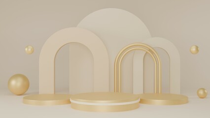 3D Rendering abstract beige background with golden podium