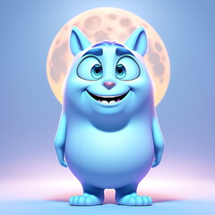 Little Blue Cartoon Character Standing in Front of the Moon