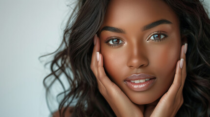 Obraz premium Young black woman with perfect skin, studio background.