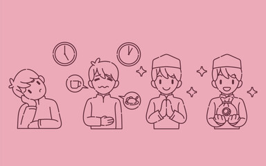 Ramadan activity boy vector arts. Islamic activities in daily. Cartoon character for kids