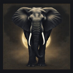 Elephant at Night in front of the Moon
