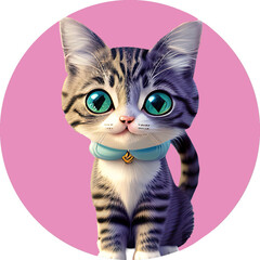 Adorable Cartoon Cat on a Pink Background