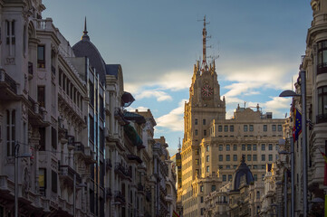 Fototapeta na wymiar Gran Via Avenue in Madrid, Spain