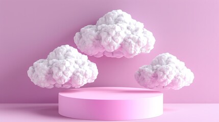 3d purple cloud podium on white sky background for product display in minimalist studio setting