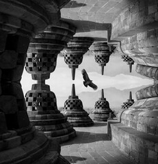 Surreal dream of Borobudur and flying - 753569507