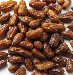Closeup of a bunch of dates over white background.
