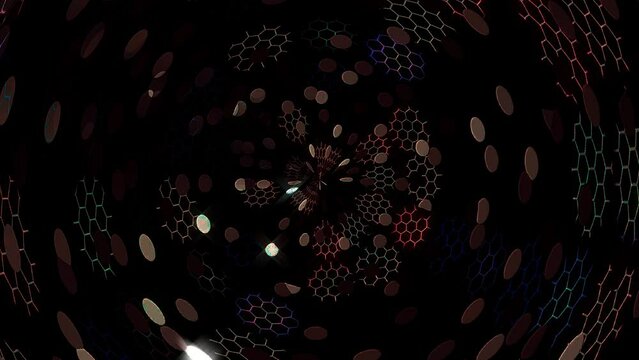 Abstract pattern with full colors. Magic mandala. 4k Abstract background moving stripes and flashing with shining light dots. Animation with circles	