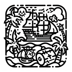 Pirate's Paradise - Swashbuckling Adventures. Multiple. Vector Icon Illustration. Icon Concept Isolated Premium Vector. Line Art. Black Outline. White Background.