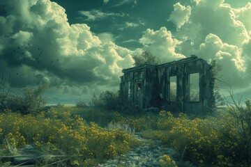 Nature's Reclaim: A Building Succumbs to the Wild, An Abandoned and Ruined House In a Rural Area