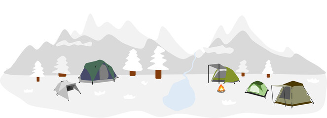 冬のキャンプ場のイラスト
