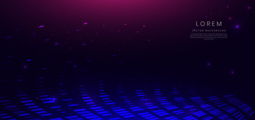 Abstract technology futuristic glowing square pattern neon blue and pink with speed motion moving on dark blue background.