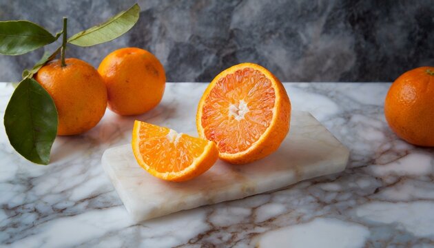Marbled Citrus: Vibrant Orange on Marble Background"