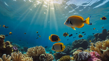 Obraz na płótnie Canvas Underwater Scenery with Fish 3D Wallpaper 