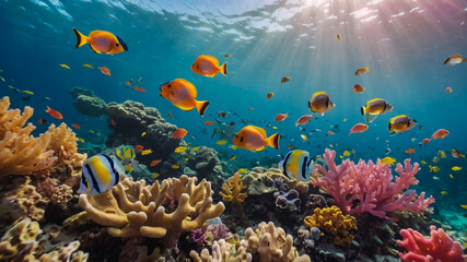 Obraz na płótnie Canvas Underwater Scenery with Fish 3D Wallpaper 