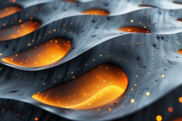 An artistic image portraying glowing orange waves intertwined with black, suggesting innovation and...
